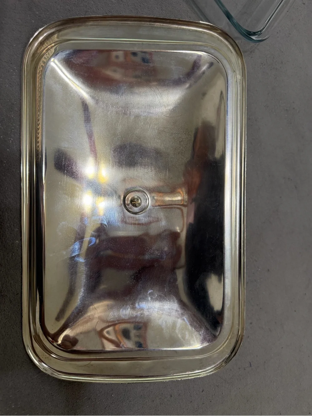 Silver Rectangular Serving Chafing Frame with Glass Insert and Lid